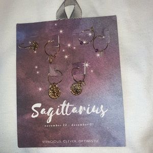 NWT Urban Outfitters Zodiac Sagittarius Charm Hoop Set of 3 Earrings Astrology